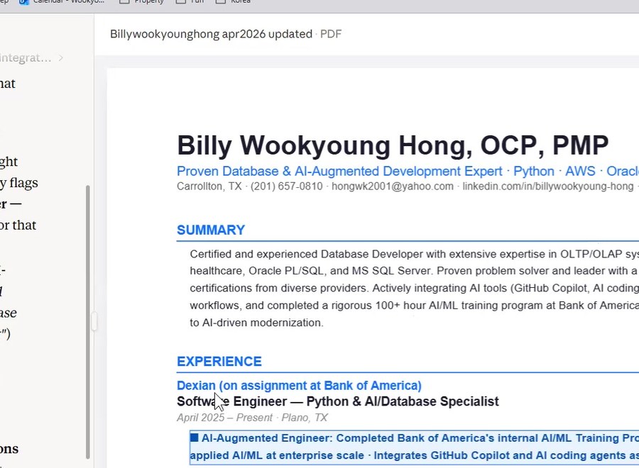 Working with Claude AI on resume updates