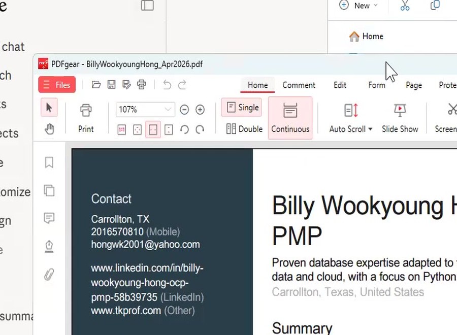 Resume viewed in PDF editor
